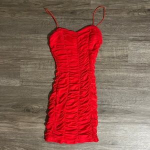 Hello Molly Red Ruched Bodycon Mini Dress